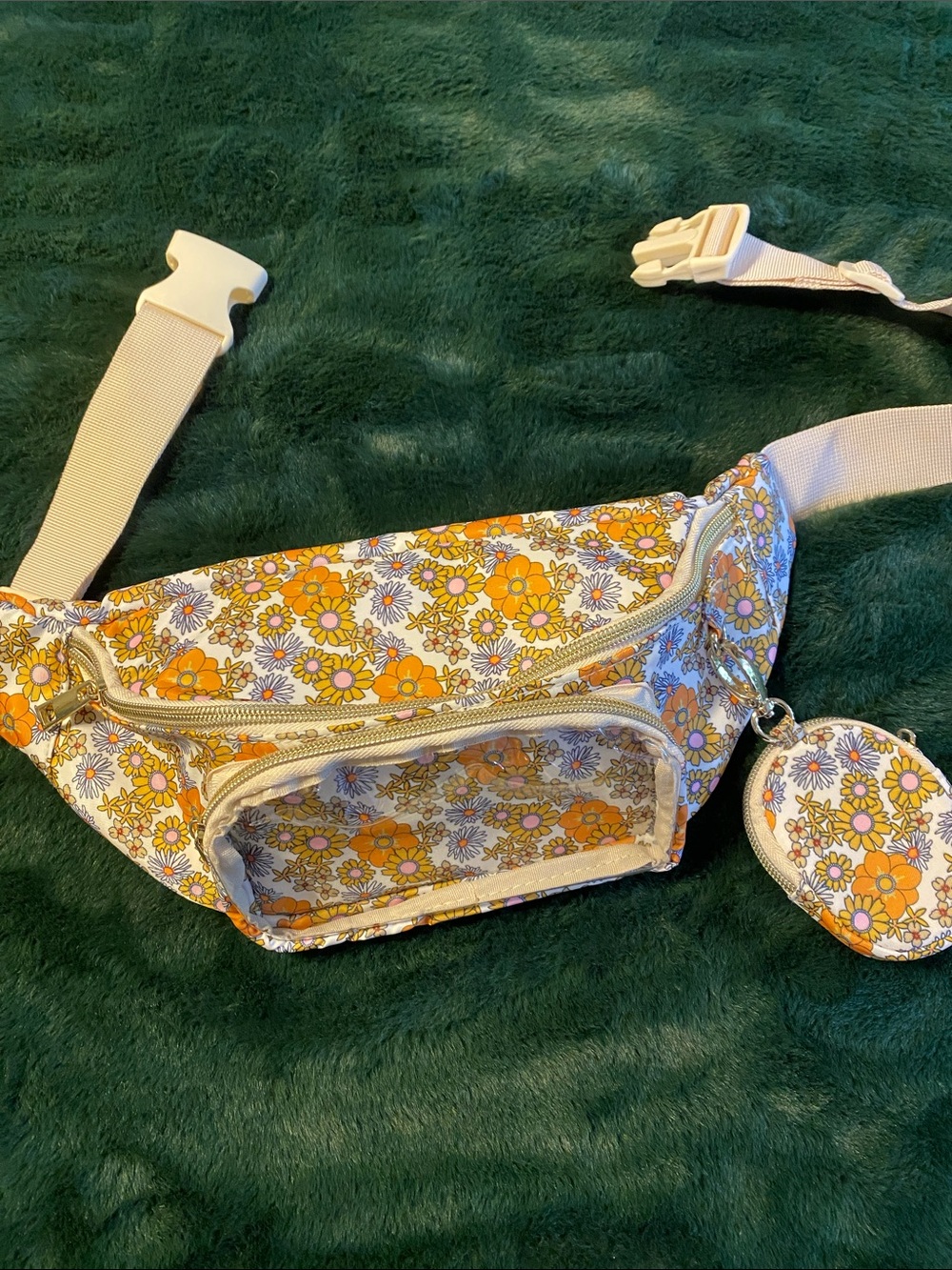 Floral Daisy Canvas Crossbody Belt Bag - Cream & Yellow Fanny Pack